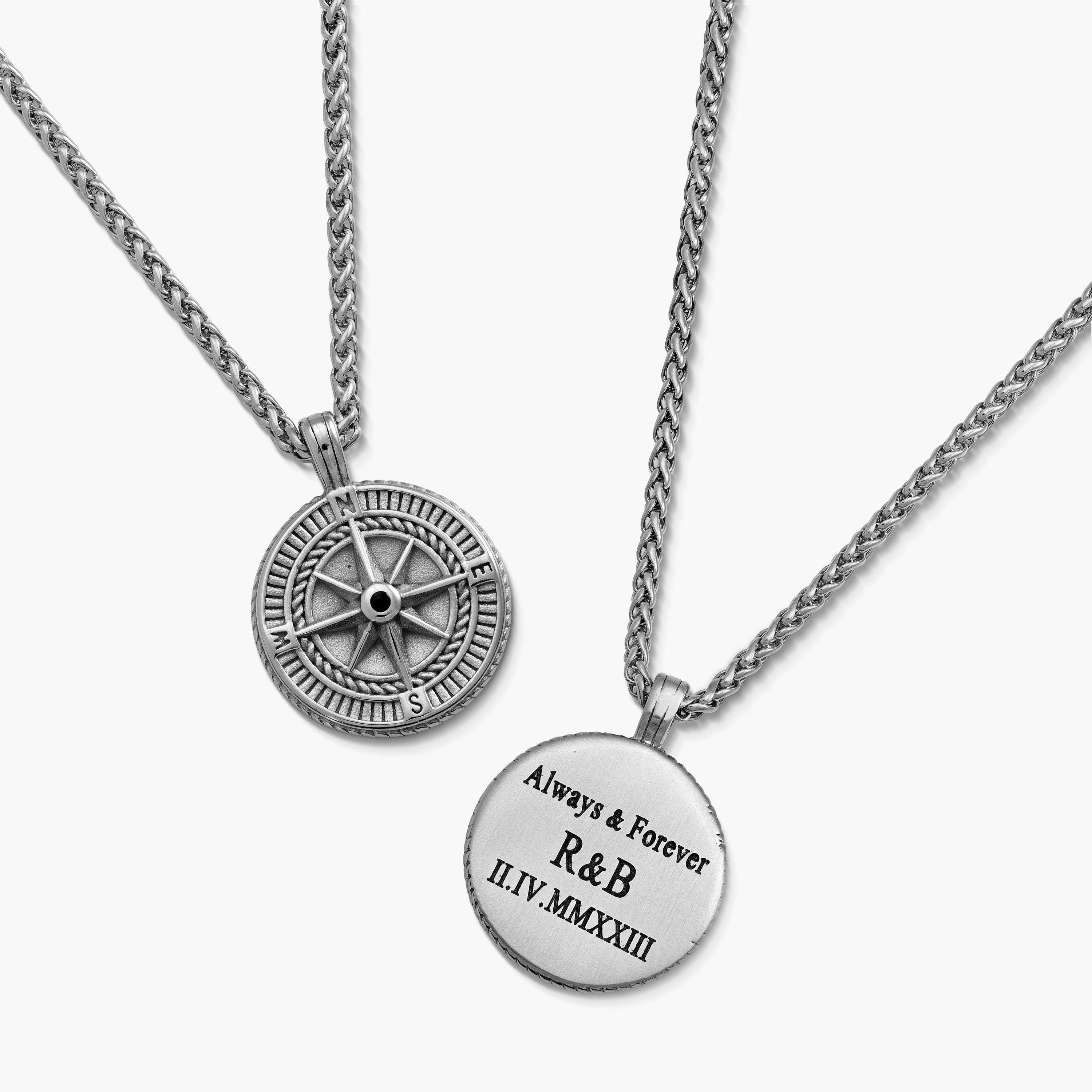 Mens silver compass best sale pendant
