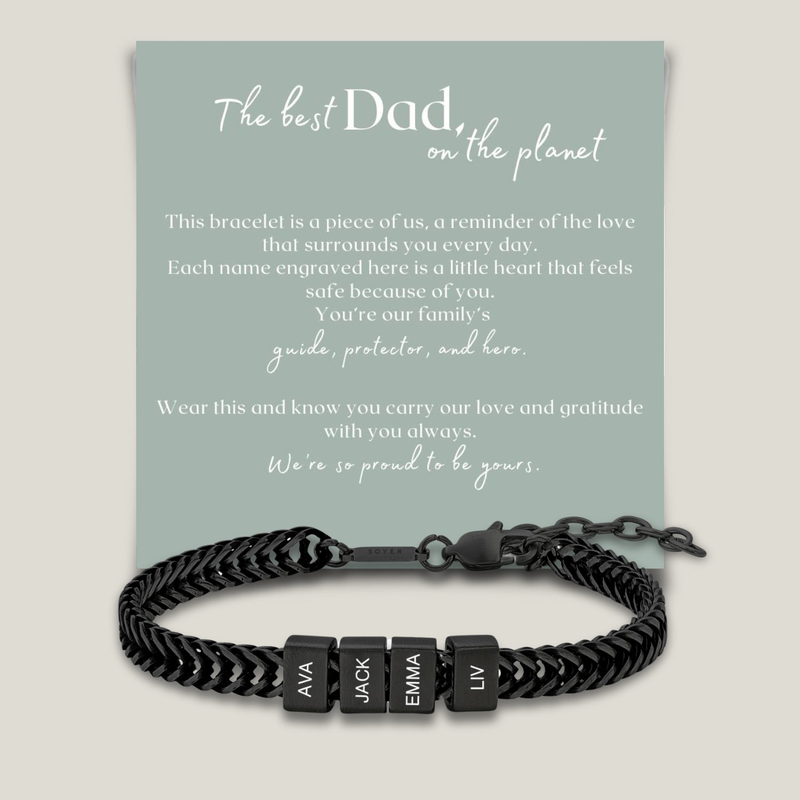 Dan Bracelet - Dad Bracelet with kid's names - Black