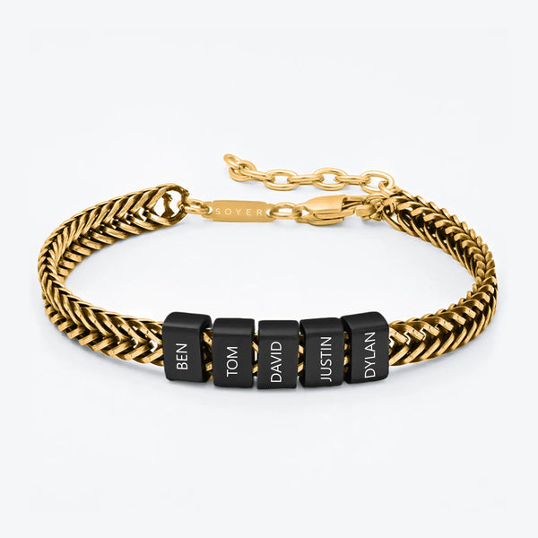 Dan Bracelet - Dad Bracelet with kid's names - Gold with Black Beads