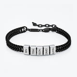 Dan Bracelet - Dad Bracelet with kid's names - Black with Silver Beads