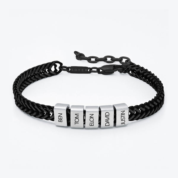 Dan Bracelet - Dad Bracelet with kid's names - Black with Silver Beads