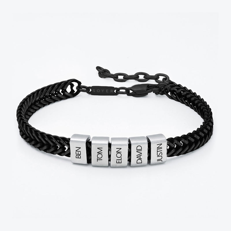 Dan Bracelet - Dad Bracelet with kid's names - Black with Silver Beads