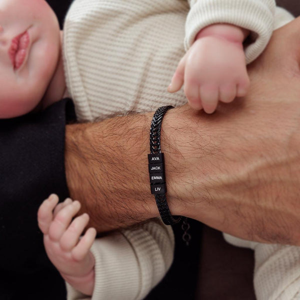 Dan Bracelet - Dad Bracelet with kid's names - Black