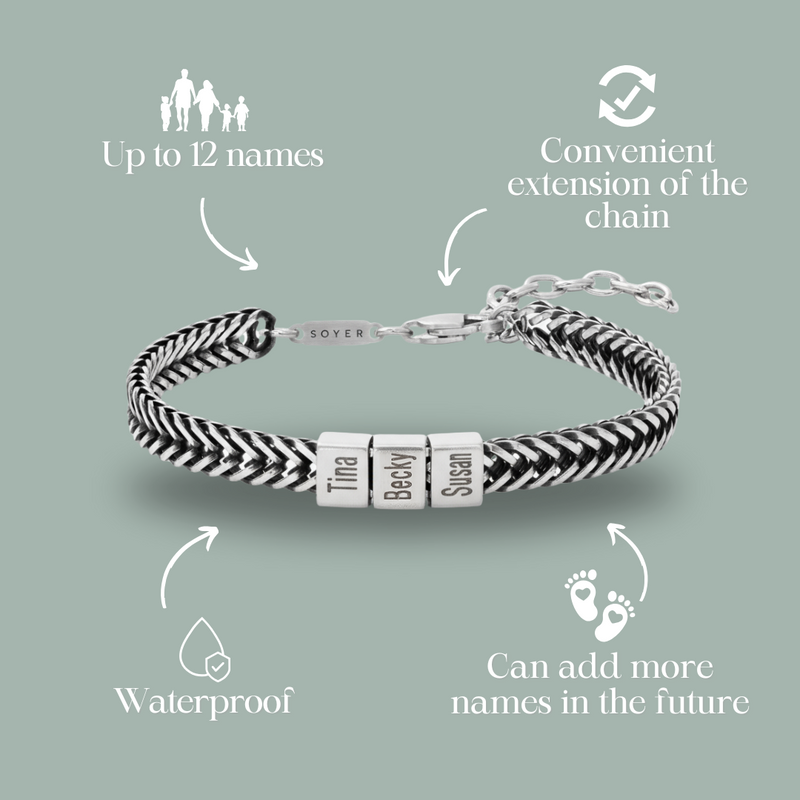 Dan Bracelet - Dad Bracelet With Kids’ Names - Silver