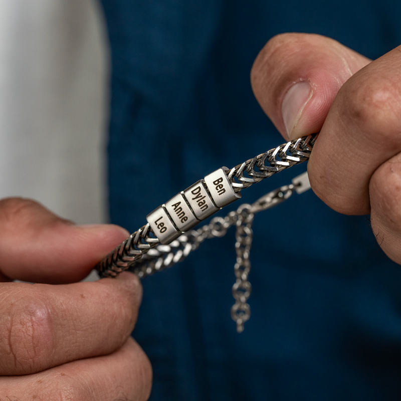 Dan Bracelet - Dad Bracelet with kid's names - Silver