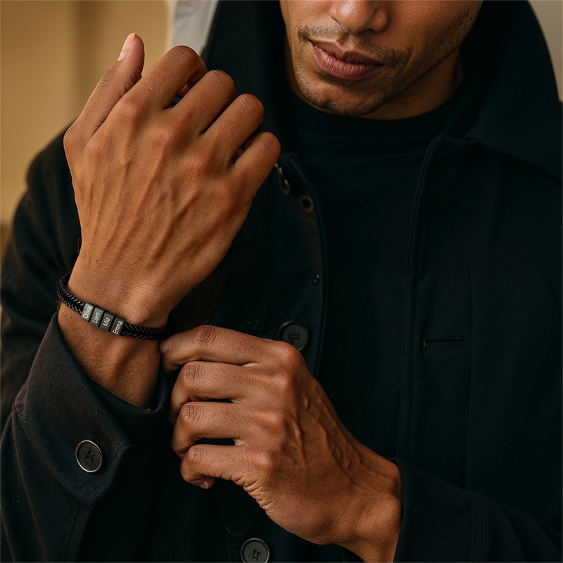 Dan Bracelet - Dad Bracelet With Kids’ Names- Black