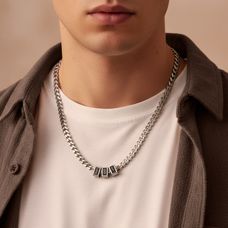 Forever Yours: Men's Engraved Necklace - Silver