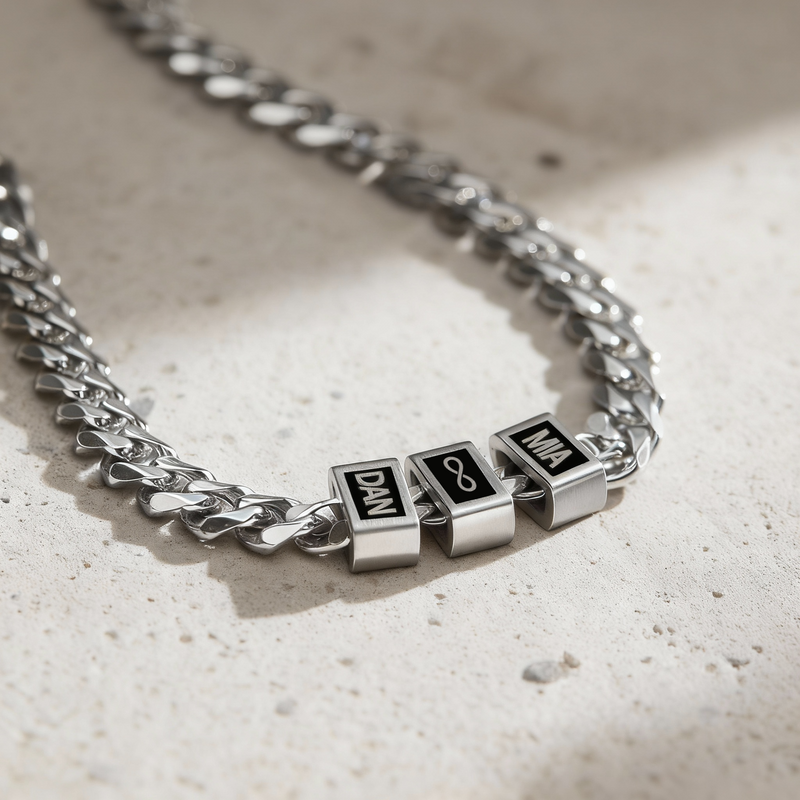 Forever Yours: Men's Engraved Necklace - Silver