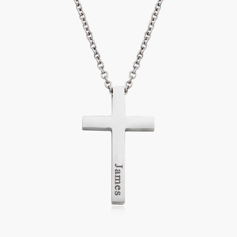 Engraved silver deals cross necklace